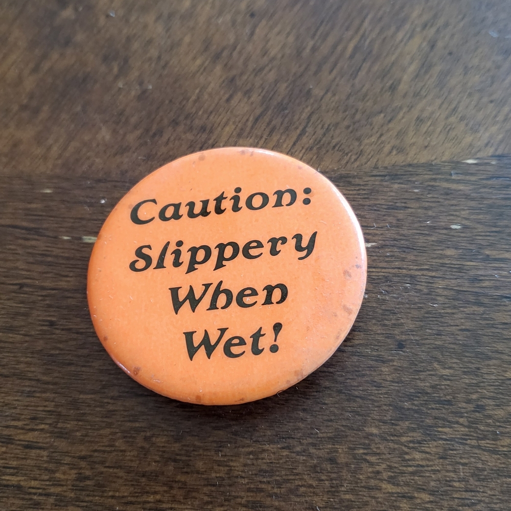 Orange Caution Button Pin